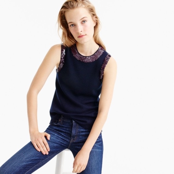 J. Crew Tops - NWT J. Crew Sequin Crewneck Shell Top Wool Blend L